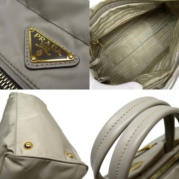 Prada Nylon Bag Triangle Leather Champagne 2Way - Picture 1 of 3